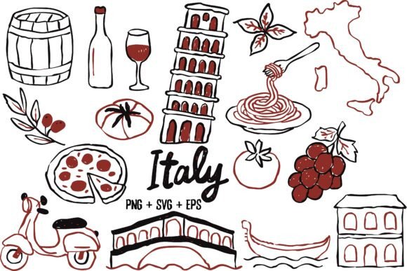 Download Hand Drawn Italy Travel Food Pizza SVG - Italy Collection