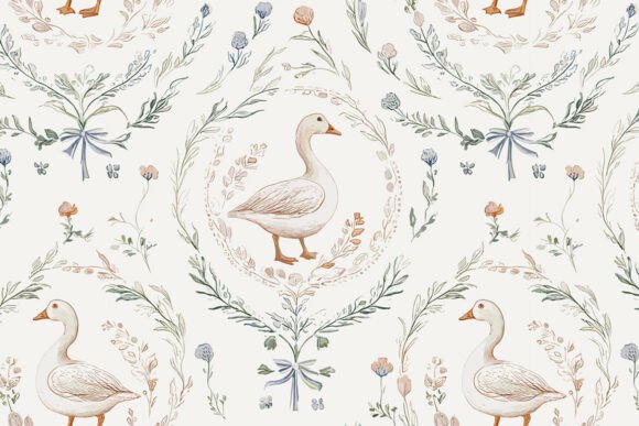 Download Romantic Rococo Goose Seamless Pattern - Romantic Collection