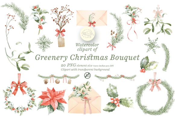 Download Watercolor Greenery Christmas Clipart - Christmas Collection